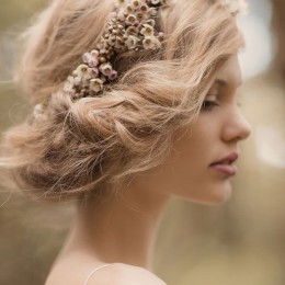 Messy Updo with Floral Crown for Brides