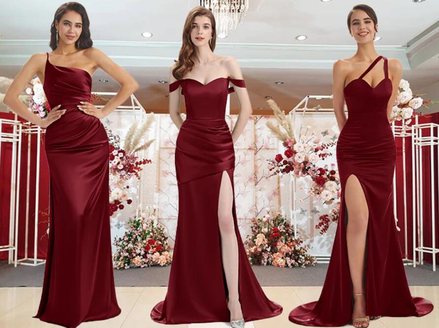 long burgundy satin bridesmaid dresses